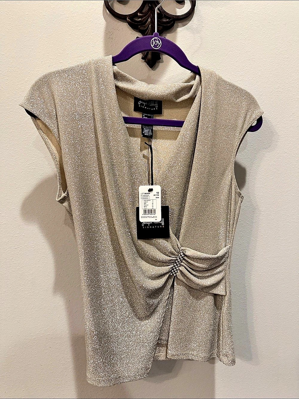 Joseph Ribkoff Sparkle Knit Wrap Top With Rhinestones